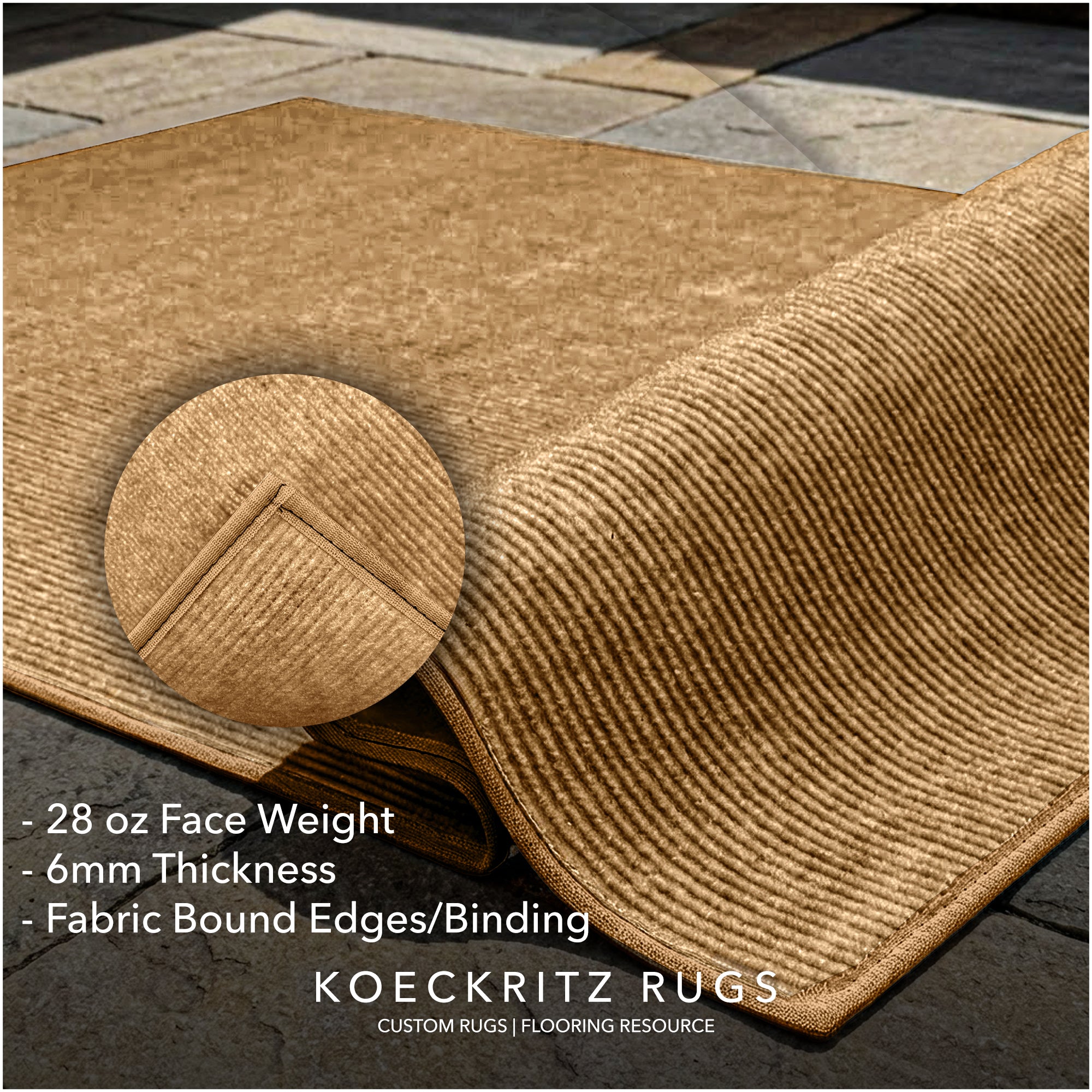 Wassaw Ribbed Indoor/Outdoor Area Rug – Lightweight PET Fiber, 6 Colors