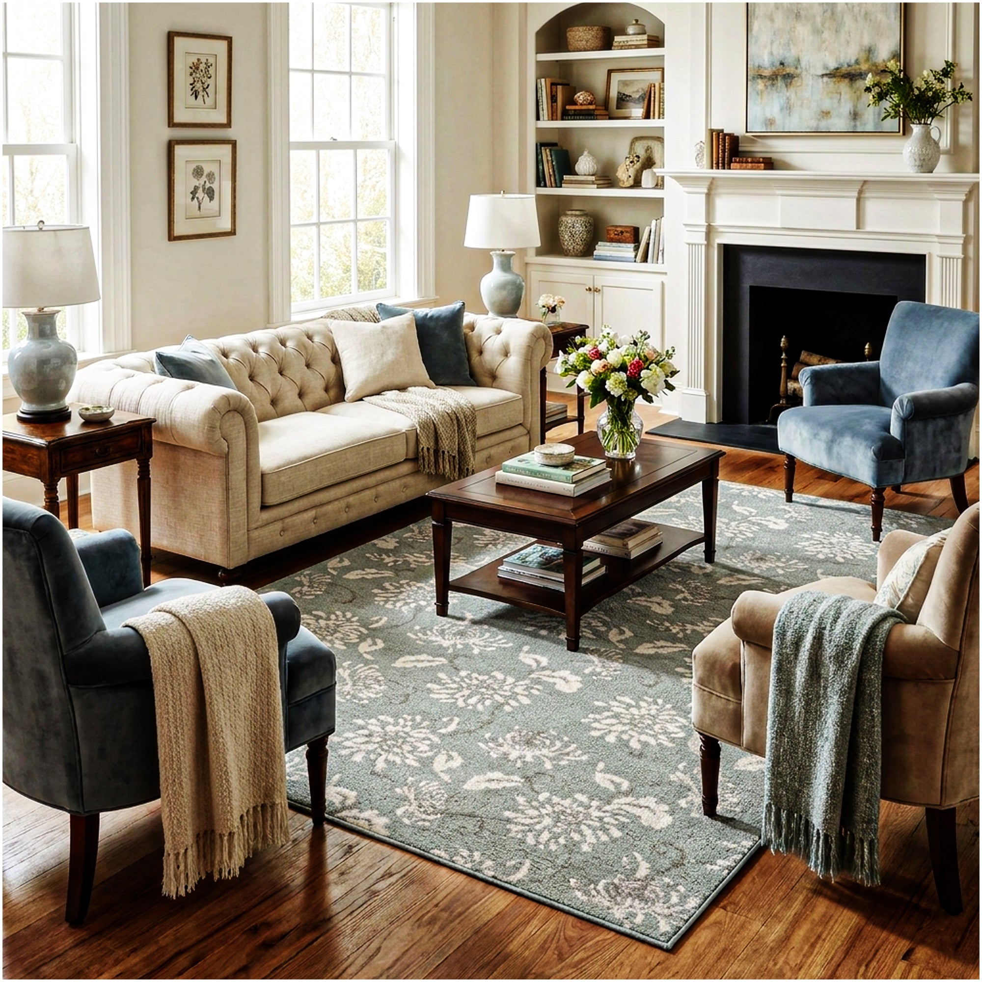 Milliken Grand Fleur Indoor Area Rug – Floral Design, Multiple Colors