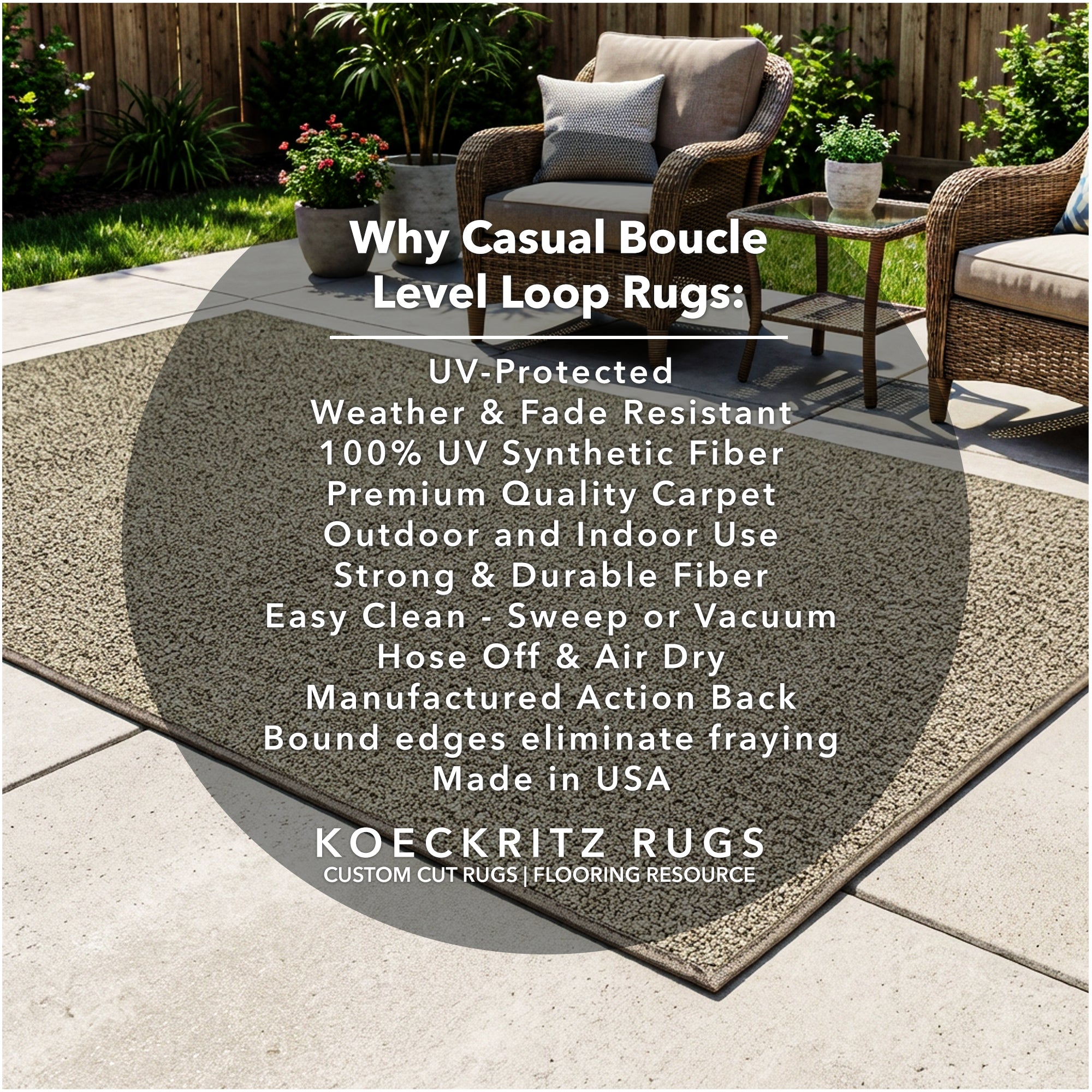 Casual Boucle Indoor/Outdoor Area Rug – Custom Sizes, 6 Colors