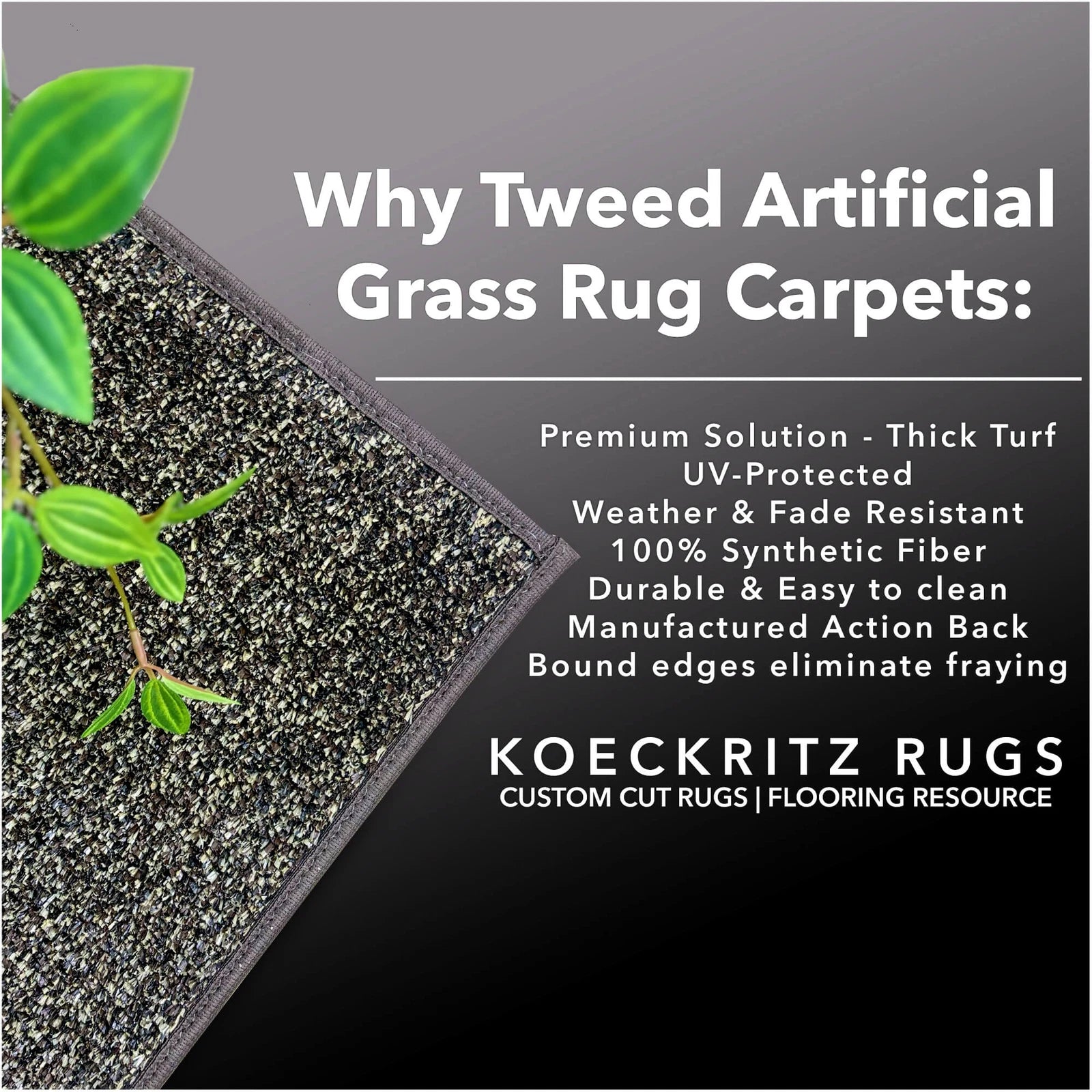 Cabana Tweed Artificial Grass Turf Rug – 3/8” Thick Ultra Turf Carpet, Custom Size, 7 Colors