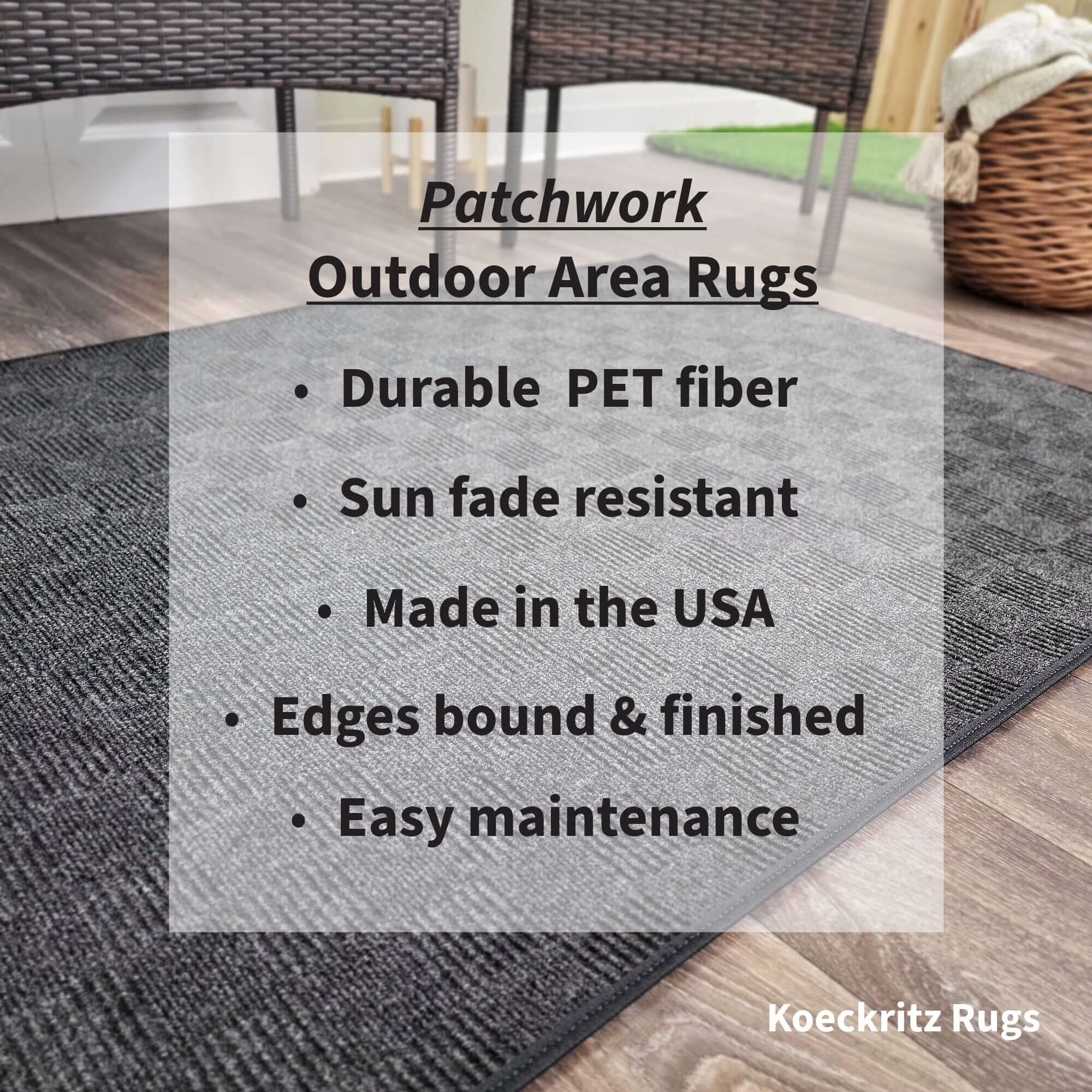 Patchwork Indoor Outdoor Area Rug – Recycled PET, Custom Size