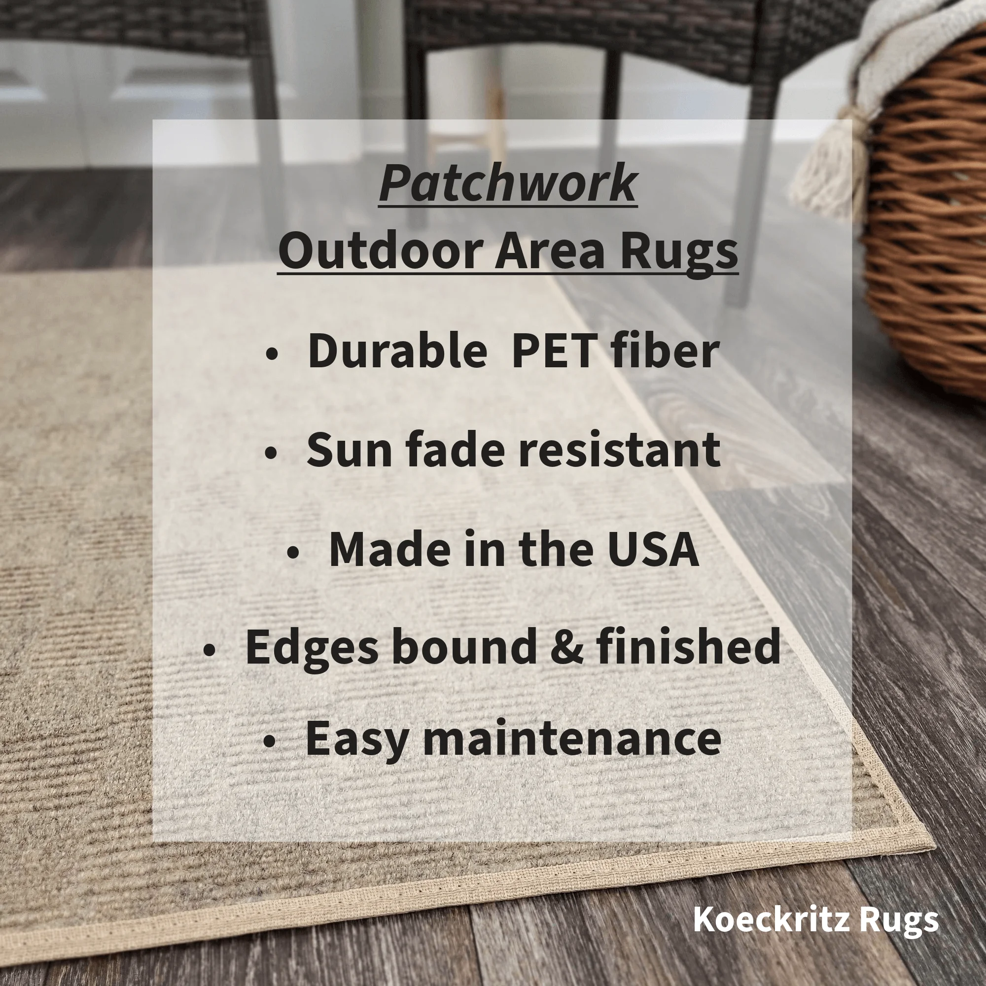 Patchwork Indoor Outdoor Area Rug – Recycled PET, Custom Size