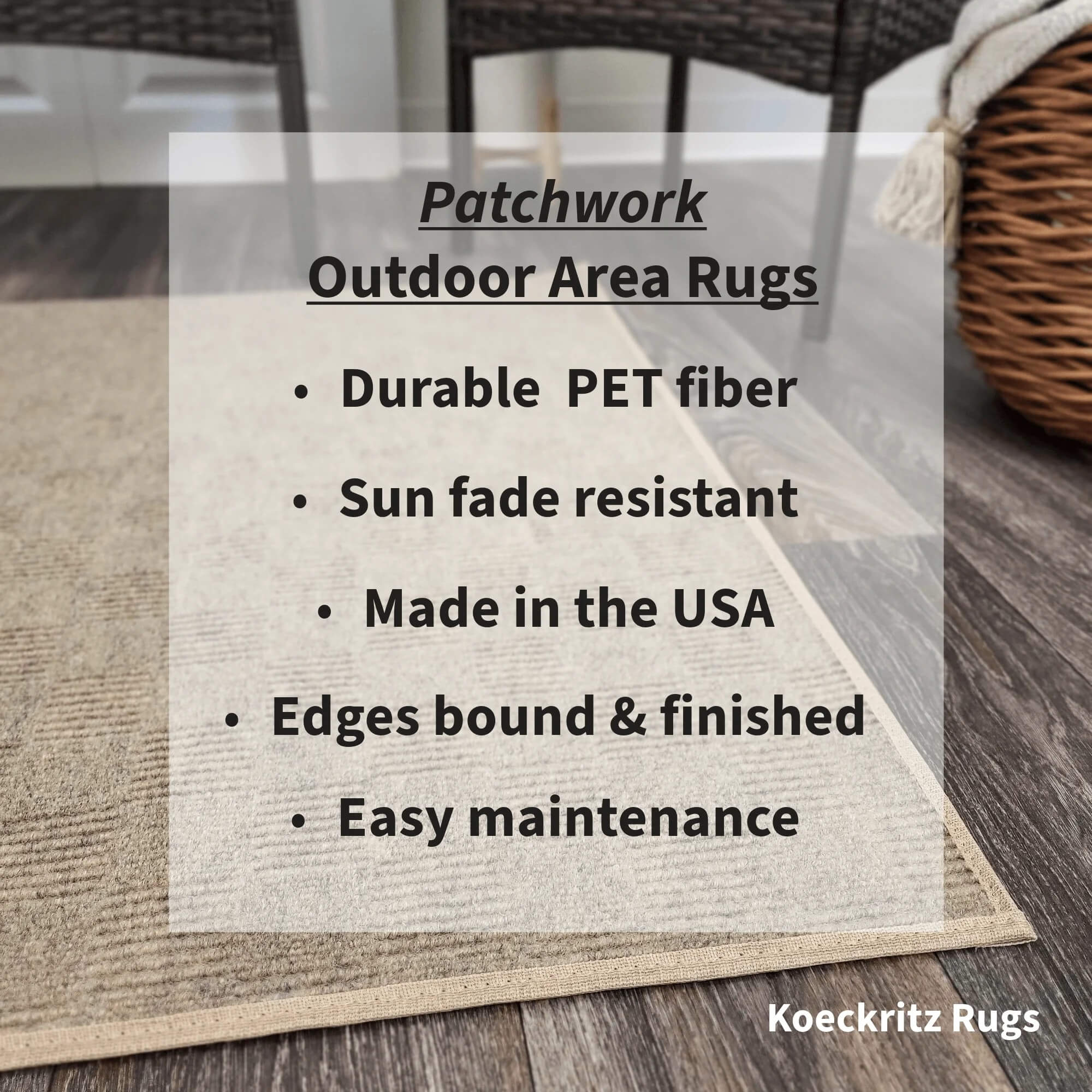 Patchwork Indoor Outdoor Area Rug – Recycled PET, Custom Size