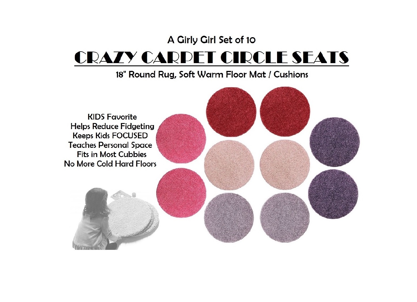 Children’s Crazy Carpet Circle Seats A Girly Girl Set 10