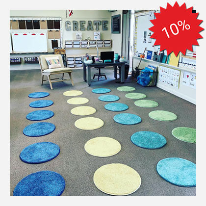 Children's Crazy Carpet Circle Seats Beach Day Set of 20, 18” Round Rug Floor Mats/Cushions