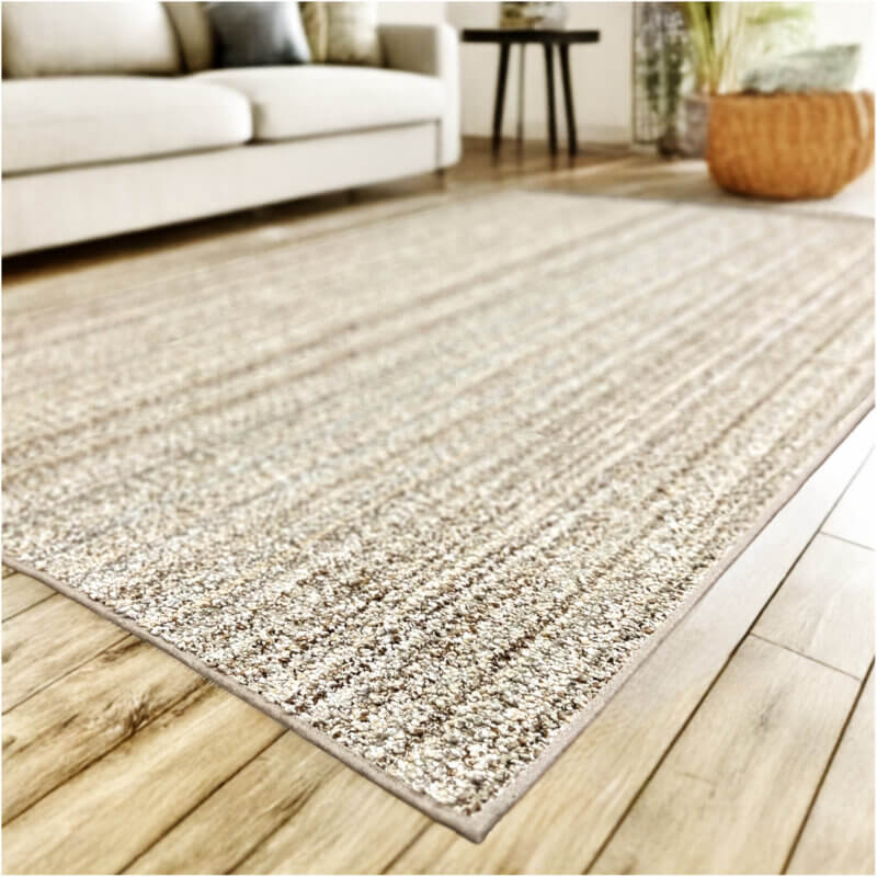 Boho Striped Beige Recycled Area Rug Carpet | Indoor Berber Loop Pile | Customize Your Size